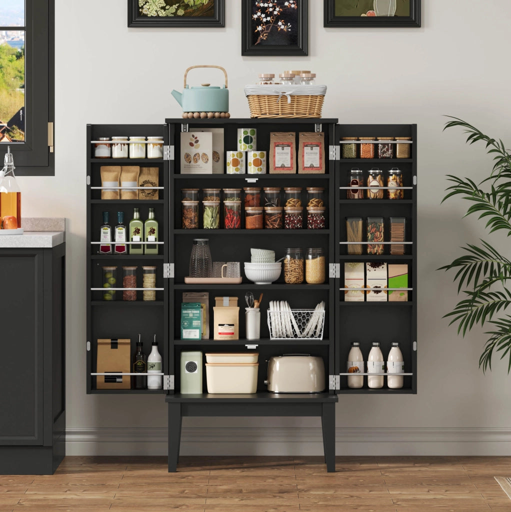 Armadio contenitore 120x59x30 cm con 5 ripiani e 2 ante; in MDF; nero