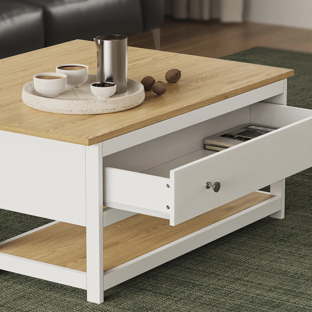 Vicco Tavolino salotto Bianco/quercia 100 x 40 cm con piano del tavolo pieghevole
