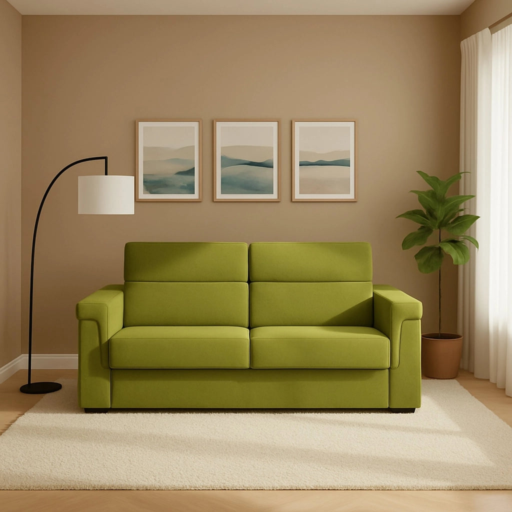 Brusasco, Divano Letto 2 Posti Sfoderabile Made in Italy, 205x95 cm Verde