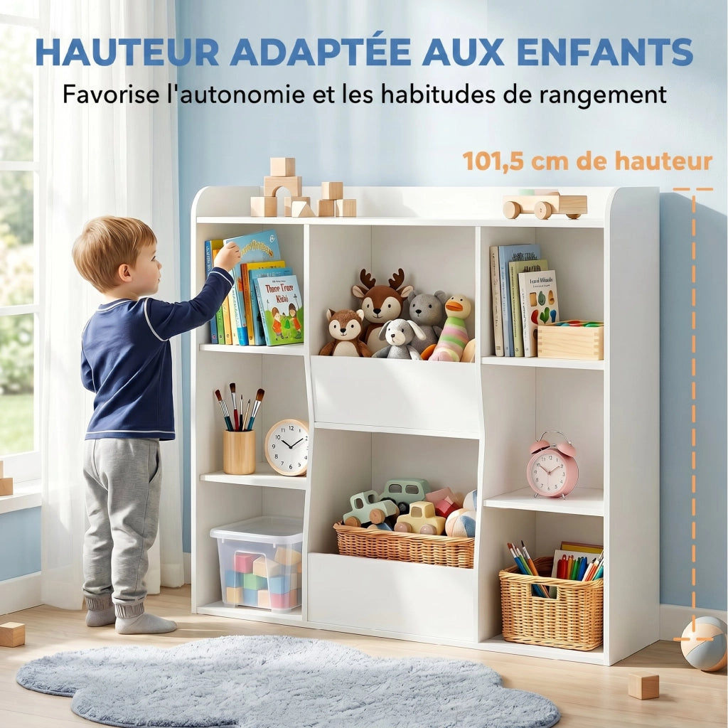 Libreria per bambini con 8 scomparti e ripiano superiore ¨C Minimal ¨C Bianco 104x29x101.5 cm