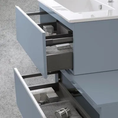 Mobile sospeso 80 cm blu pastello con lavabo incasso e specchio Iside