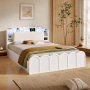 DESMIU Letto contenitore 140 × 200 cm 2 posti con USB Type-C, LED e vano idraulico, senza materasso, bianco