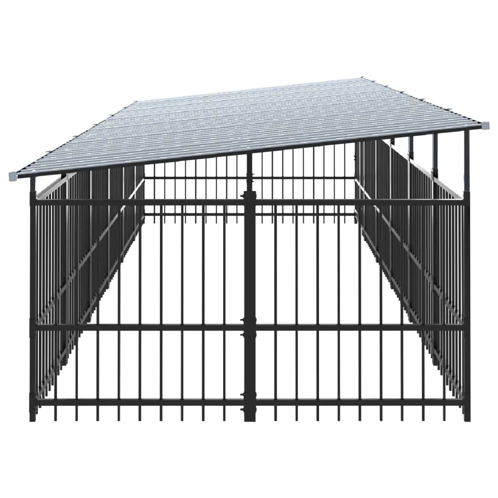 Cuccia gabbia per animali da esterno pac con tetto per cani in acciaio 11,26 m² nero 02_0041734