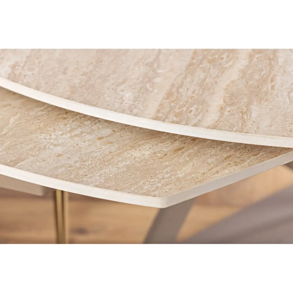 Table ATONIA – Ovale extensible de 130 à 190 cm – Piano in ceramica effetto marmo beige – Gambe in metallo – Stile moderno