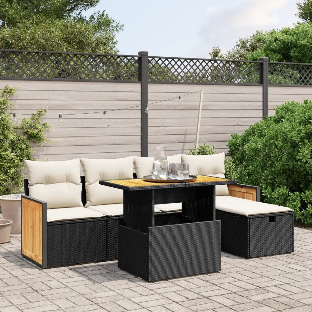 vidaXL Set Divano da Giardino 6 pz con Cuscini Nero in Polyrattan