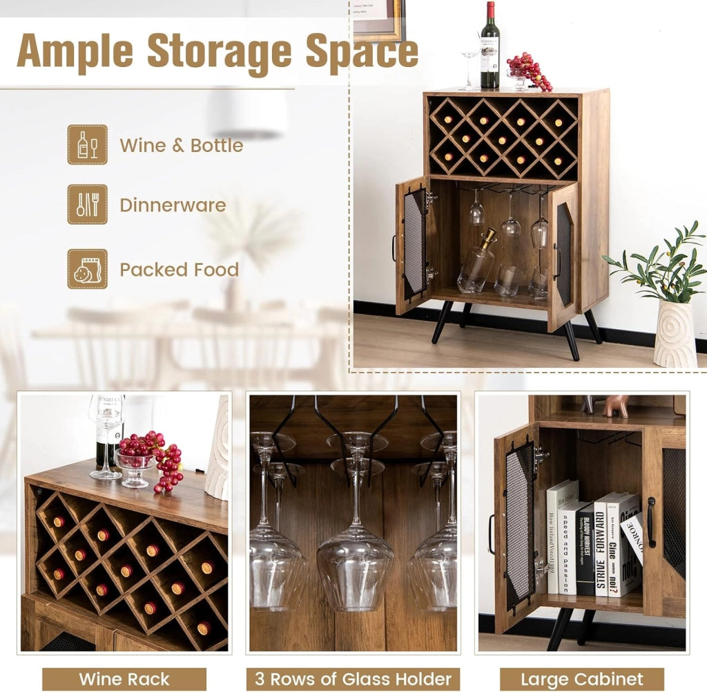 Cantinetta Porta Bottiglie da Vino 3 Scaffali Spazio per 10 Bottiglie, Credenza per Sala da Pranzo, Soggiorno, Cucina, 60x35x95 cm, Marrone
