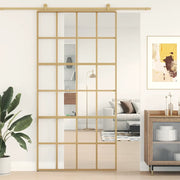 Porta Scorrevole Oro 102,5x205 Vetro Trasparente ESG Alluminio 155174