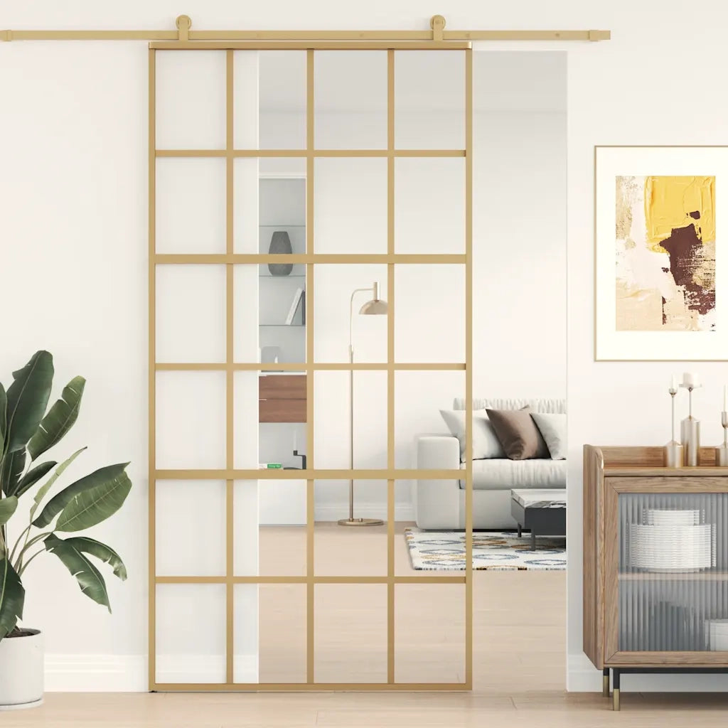 Porta Scorrevole Oro 102,5x205 Vetro Trasparente ESG Alluminio 155174