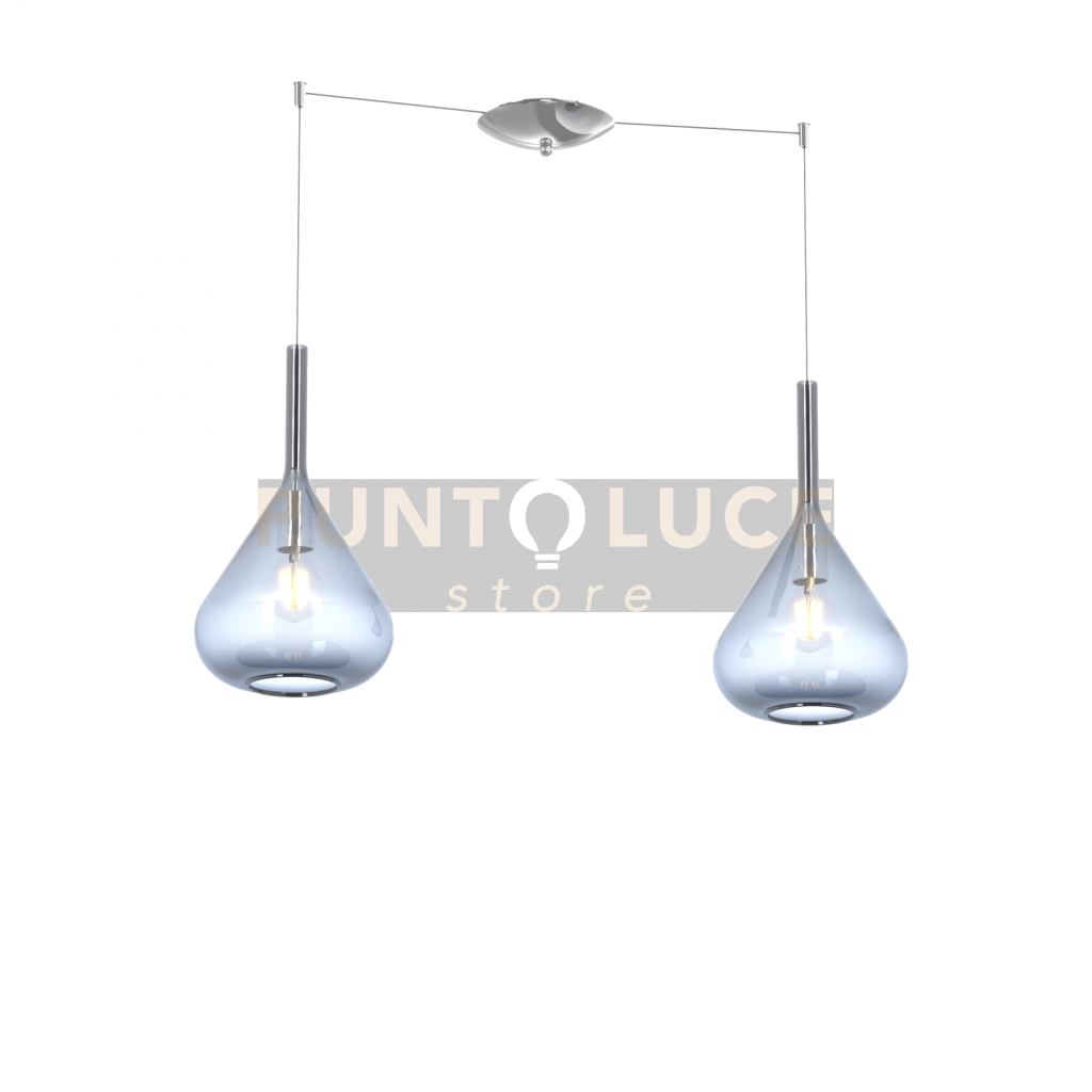 SOSPENSIONE CROMO 2 LUCI SPOSTABILE VETRI BLU 1177CR-S2 S-BL