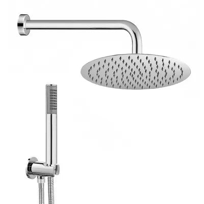Kit doccia tondo cromo con set doccia + soffione acciaio 25 cm e braccio 40 cm