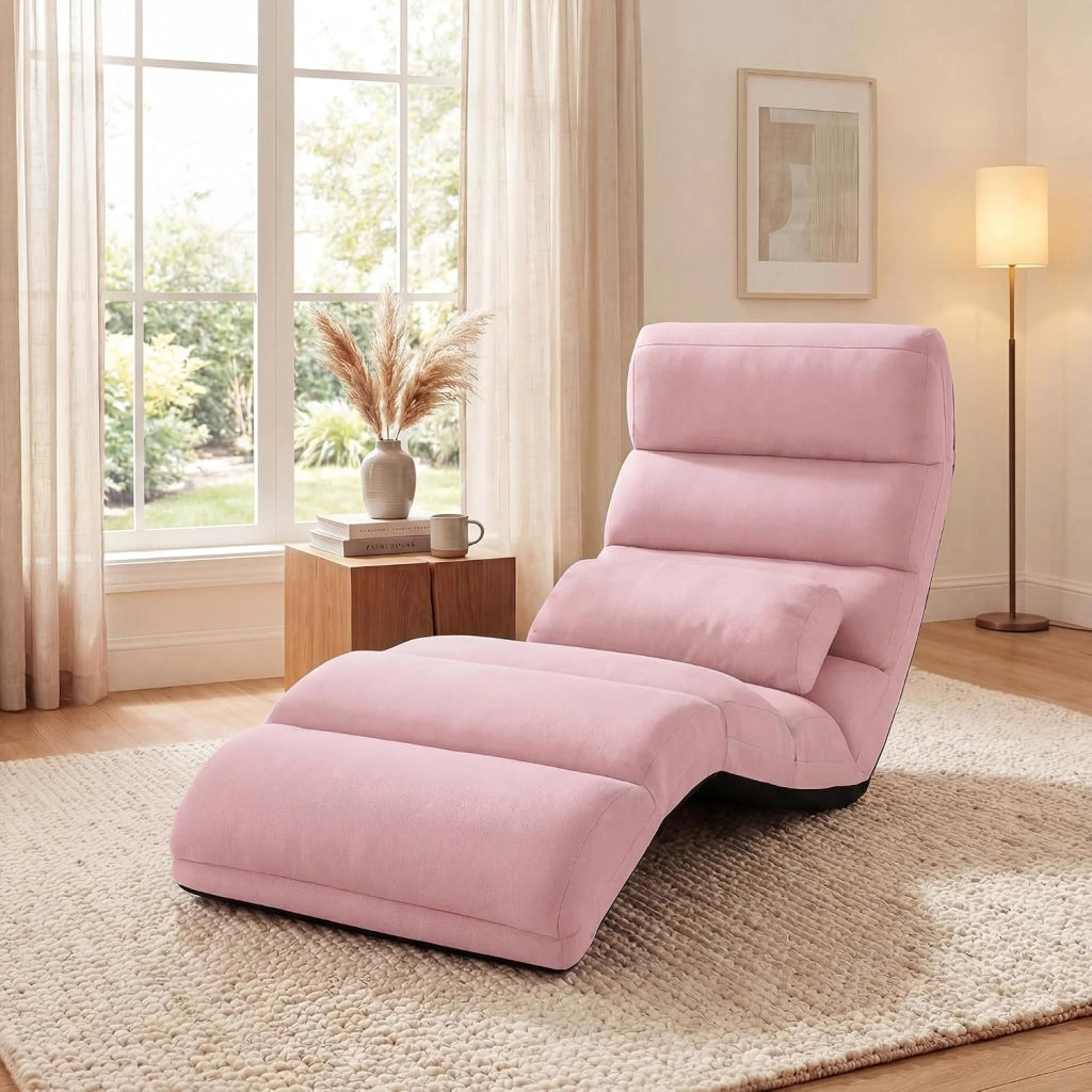 Poltrona Relax, Sedia Pieghevole da Pavimento, Divano Letto da Terra con Cuscino e Schienale Regolabile in 5 Posizioni, Sedia Imbottita Relax per Soggiorno, Camera da Letto (Rosa)