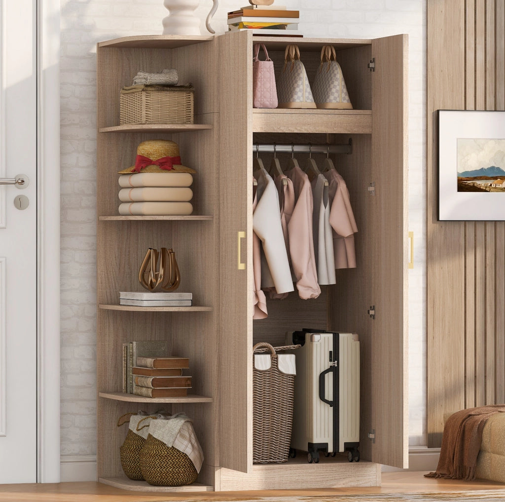 Armadio a 2 ante 90x55x170 cm con ripiani e cassetti in MDF, compensato e metallo