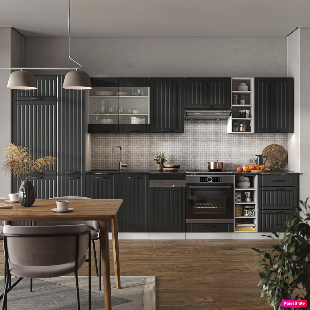 Cucina componibile Fame-Line Antracite rustico/Bianco 355 cm, PL Marmo Vicco