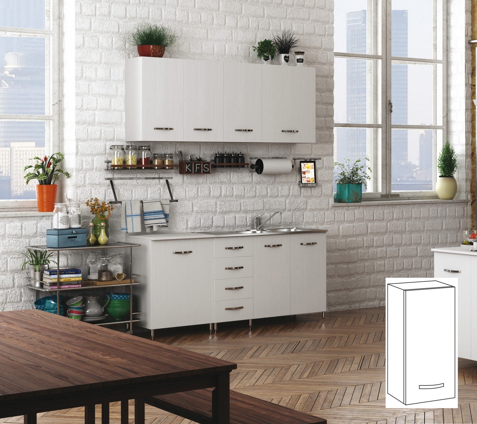 kit cucina pensile 1 anta 40x30xh72 cm bianco cod:ferx.96427