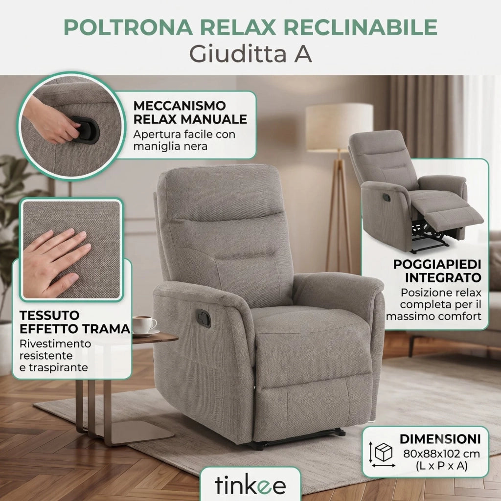 POLTRONA RELAX AURORA A IN TESSUTO TORTORA