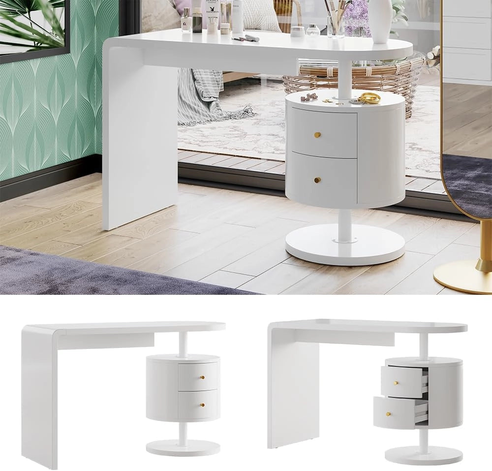 Vicco Tavolo da toeletta Lara, Bianco, 120 cm con 2 cassetti, Ampia superficie del tavolo per trucco, gioielli e accessori per lo styling