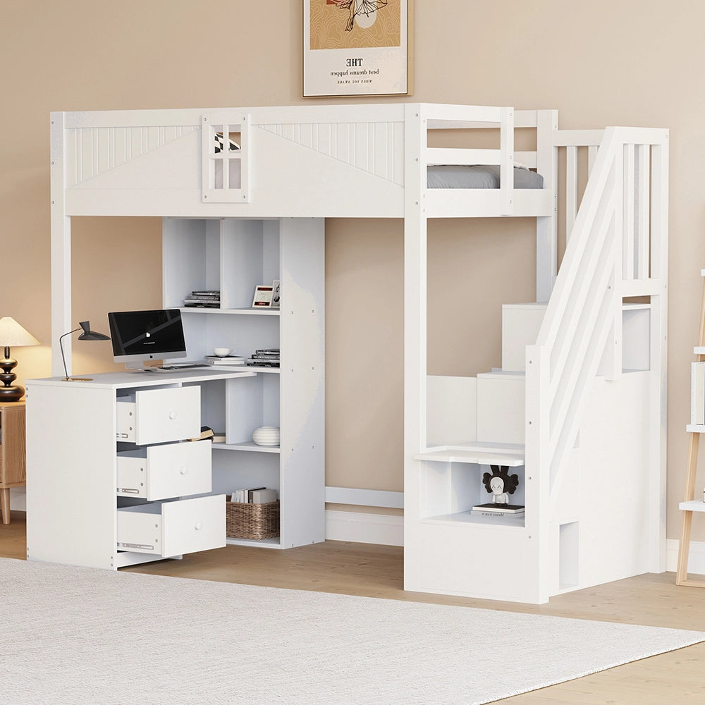 Letto a castello - Xylo - 90x200 cm scrivania bianco