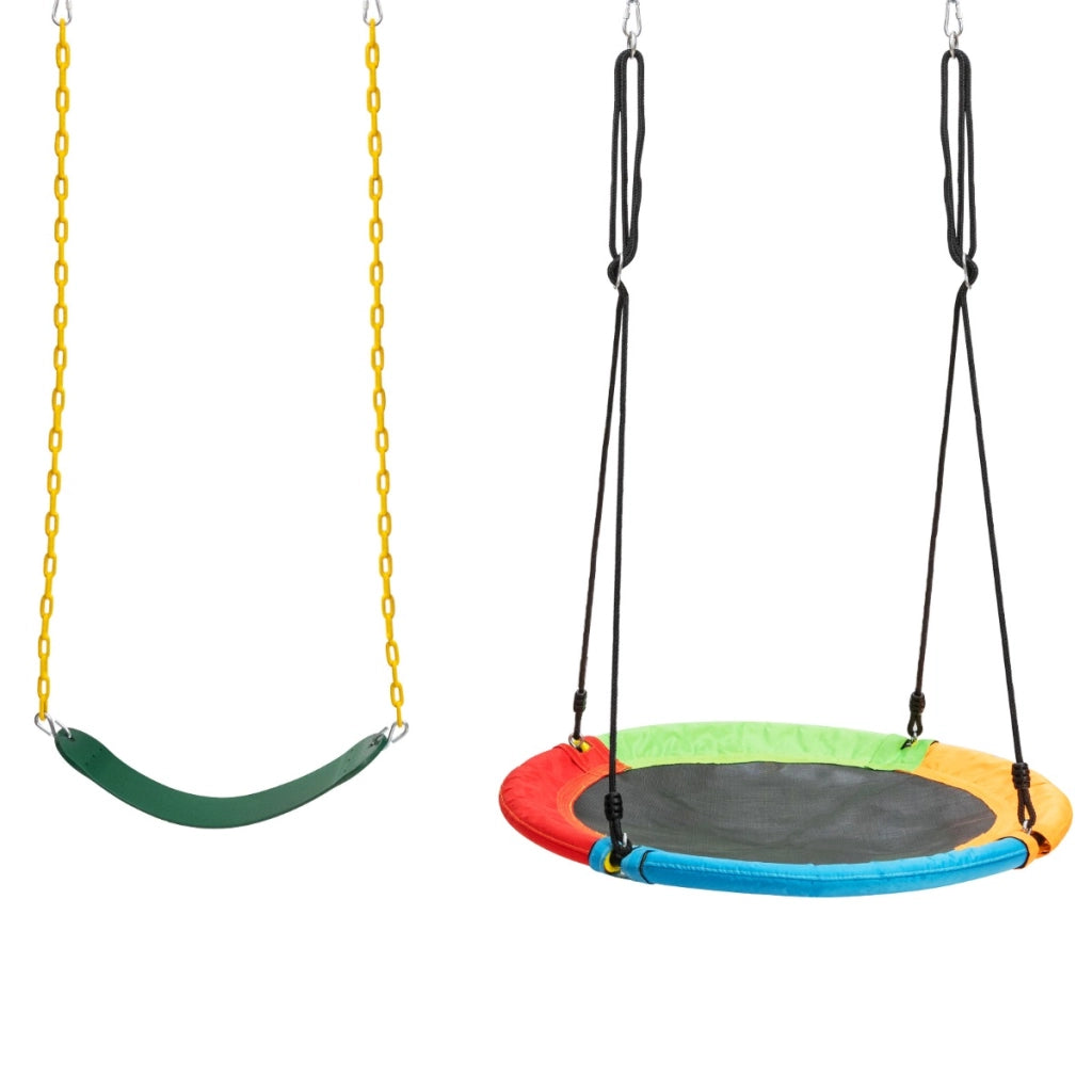 Set di 2 altalene con supporto in acciaio per bambini da 3 pezzi, Altalena elastica e a disco volante per parco-Altalene e dondoli