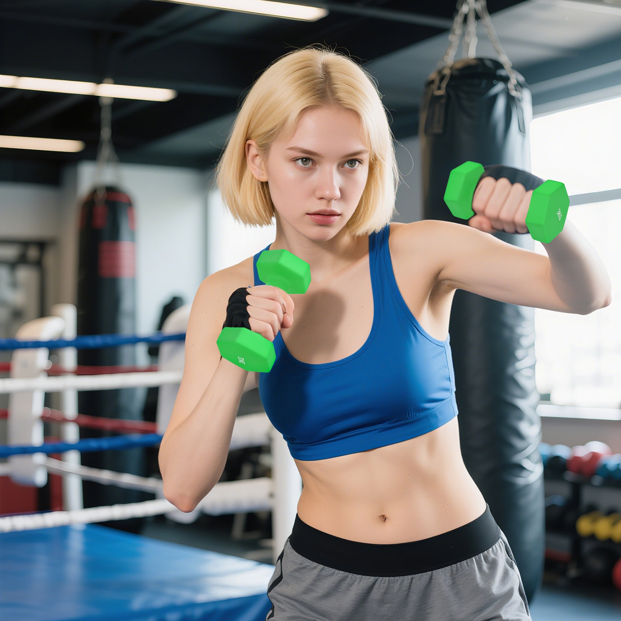 Kit Pesi Esagonali da 18 kg Totali con Supporto Incluso in Acciaio Metallo e Plastica Verde e Nero