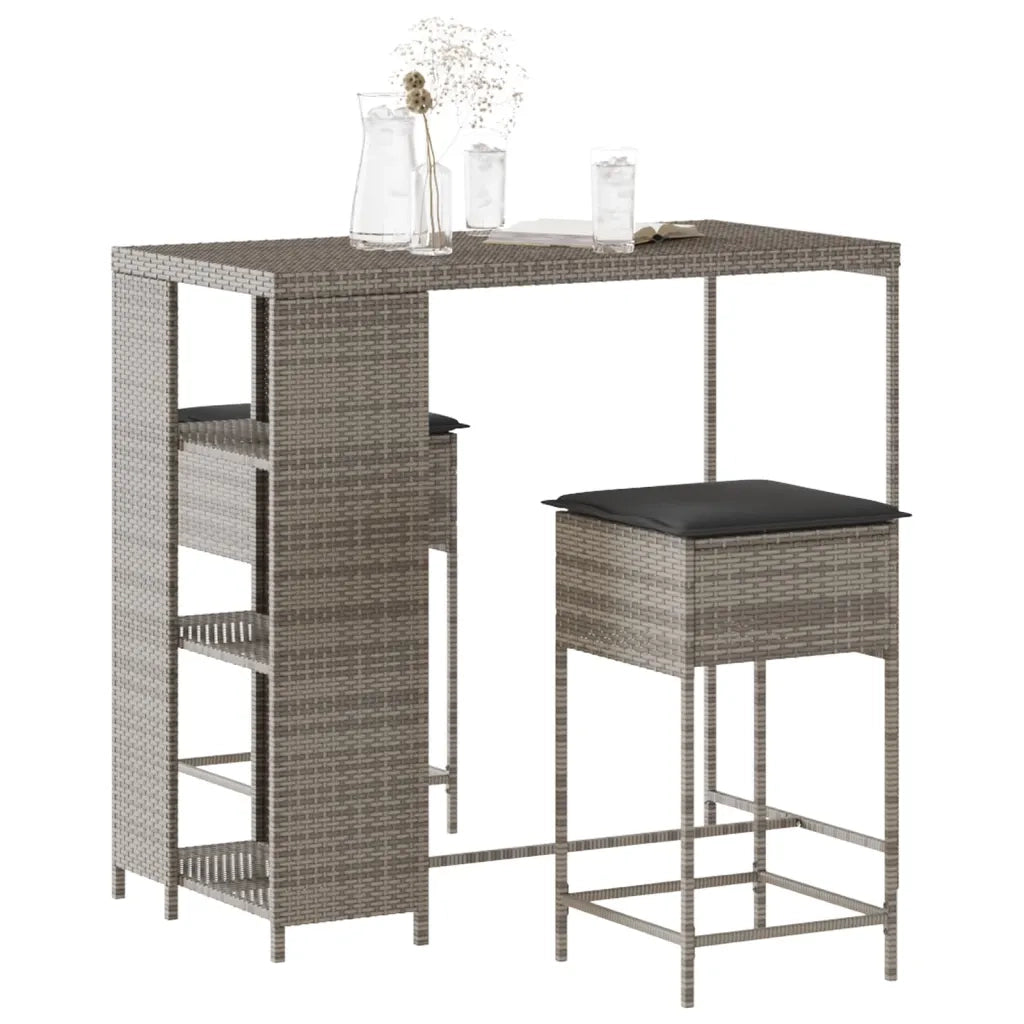Set Bar da Giardino 3pz con Cuscini Grigio in Polyrattan 3261494