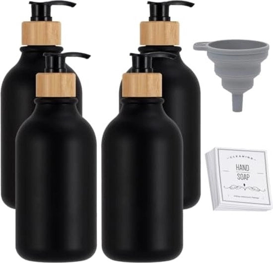 4 set di flaconi di sapone 500 ml, dispensatori di sapone in plastica per bagno, per crema, gel doccia, shampoo e condizionatore, flaconi di sapone liquido con etichette impermeabili per bagno, cucina, hotel.