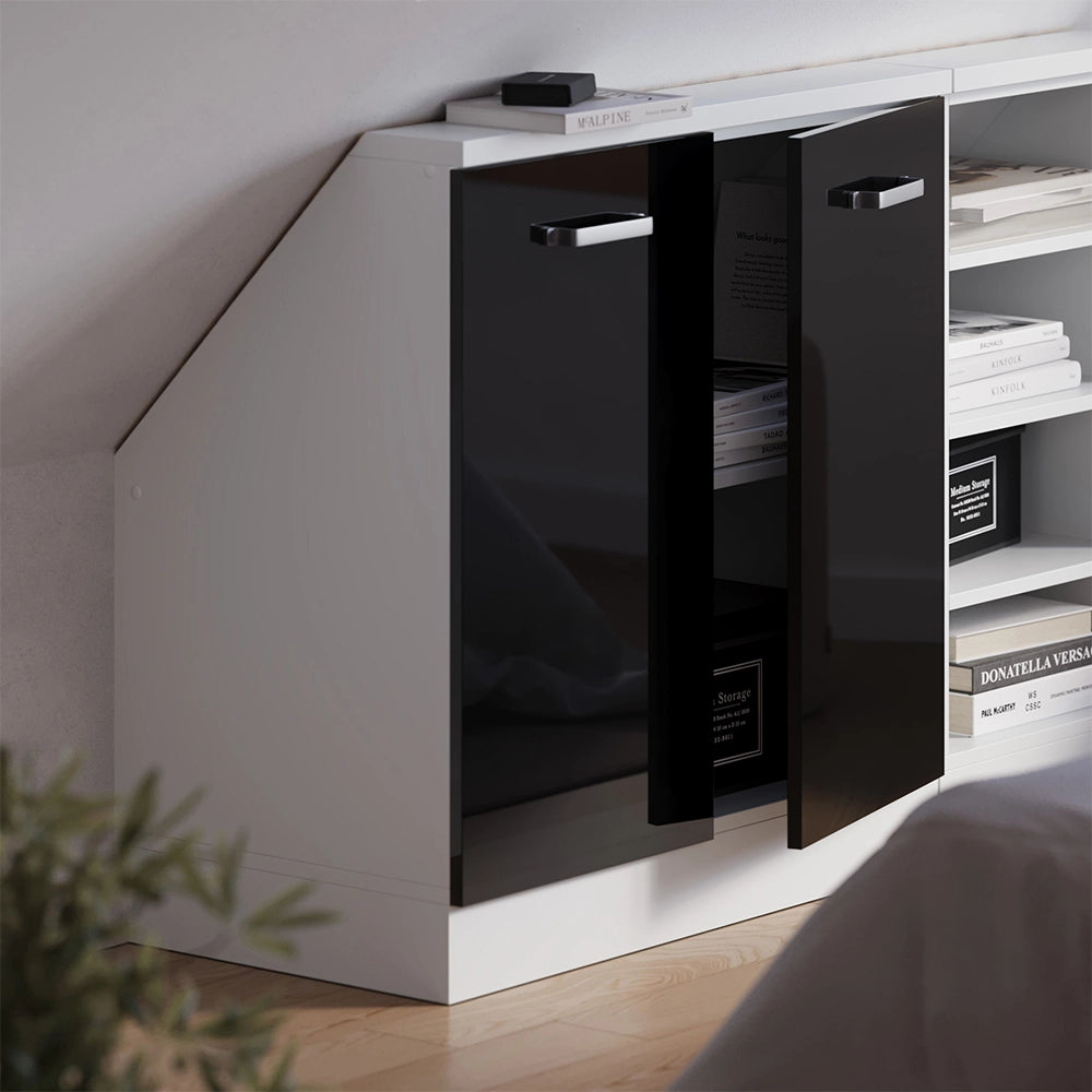 Mobile sottotetto Rion Nero lucido/Bianco con 2 porte Vicco