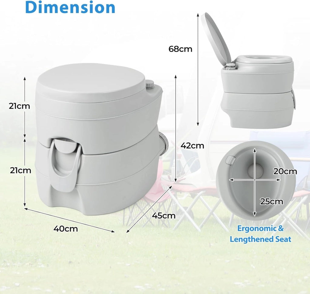 SOARS WC Portatile, Bagno Chimico con Pompa di Risciacquo, Serbatoio Acque Reflue 20L, Maniglia, Carico 150 kg, Altezza Seduta 40 CM, Toilette Portatile per Campeggio, Viaggi, Auto