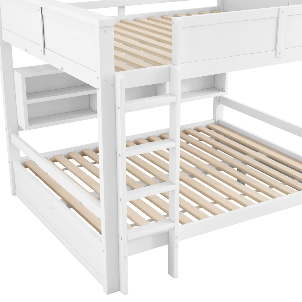 Letto a castello 160x200 cm con 6 vani contenitore e luce LED; bianco; in pino e MDF