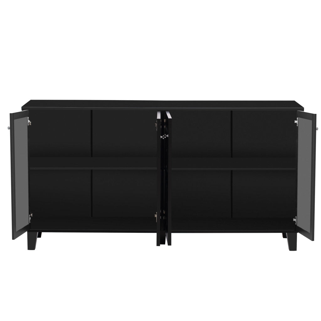 Credenza 160x40x84 cm con 4 ante; ripiani interni mobili; MDF nero