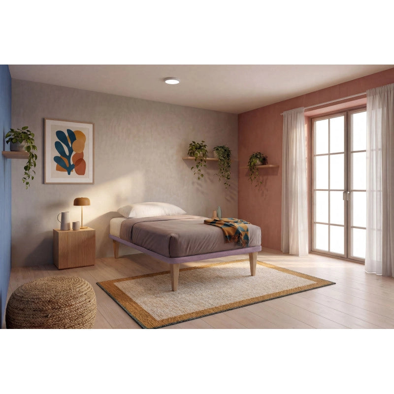 Letto imbottito Singolo 80x200 cm Tessis - Con rete,Glicine,Microfibra