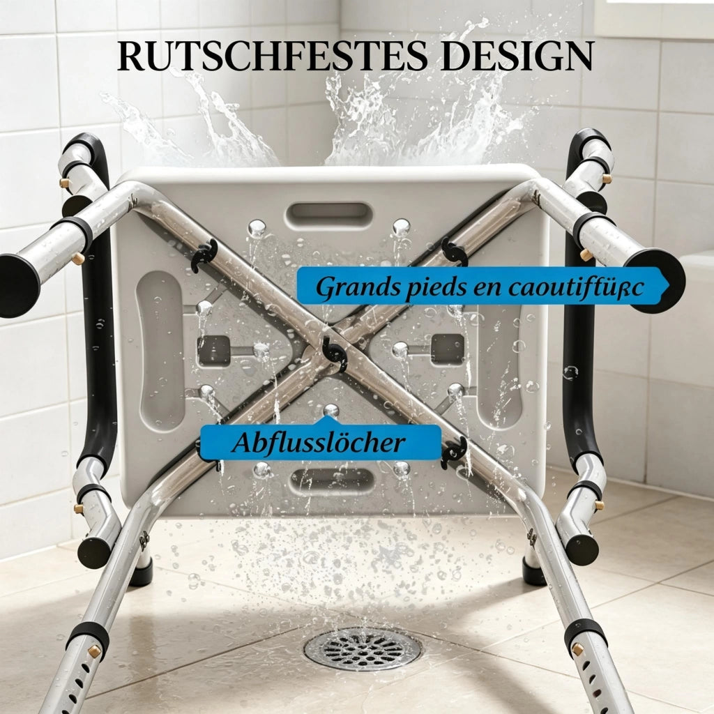 Lettino da doccia regolabile in altezza per anziani e persone con disabilit¨¤, con piedini antiscivolo.