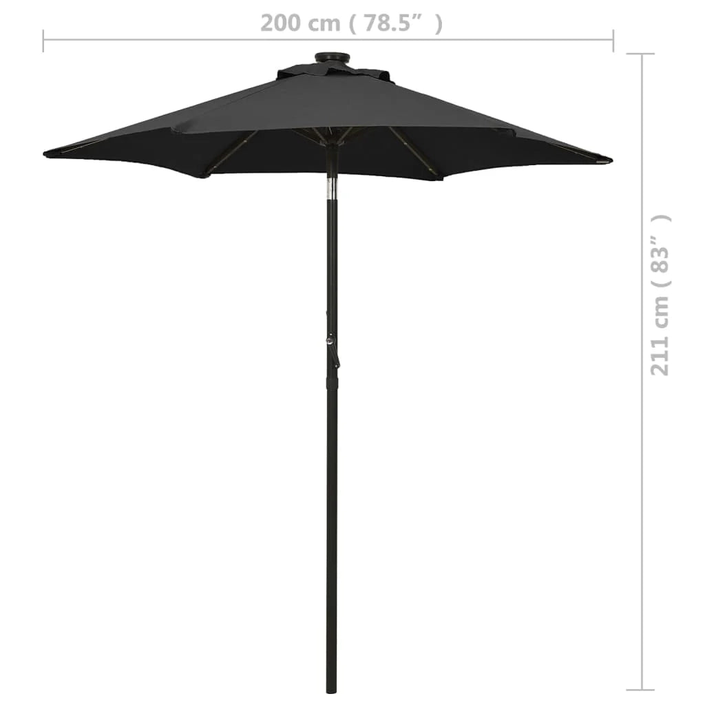 Ombrellone con luci a LED 200 x 211 cm alluminio nero 02_0008091