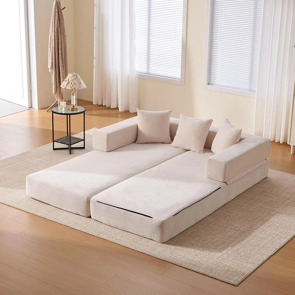 Divano modulare con chaise longue - Xylo - Velluto costato, 5 cuscini, gambe in metallo