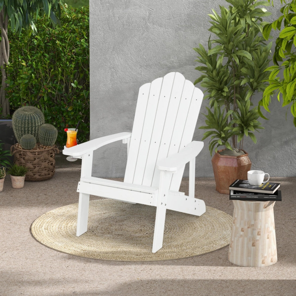 Sedia adirondack da esterno con portabicchieri, Sedia resistente alle intemperie per cortile portata 170kg Bianca-Sedie da esterno