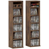 Set 2 Librerie Scaffale porta CD a 6 Ripiani ad Altezza Regolabile, in Legno, 21x19.2x88.3 cm, Marrone