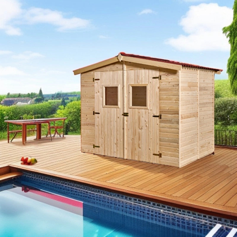 Casetta in legno da giardino con doppia porta – 240x160 cm – pannelli 16 mm, tetto bitumato e pavimento – ED2416.01 Foresta