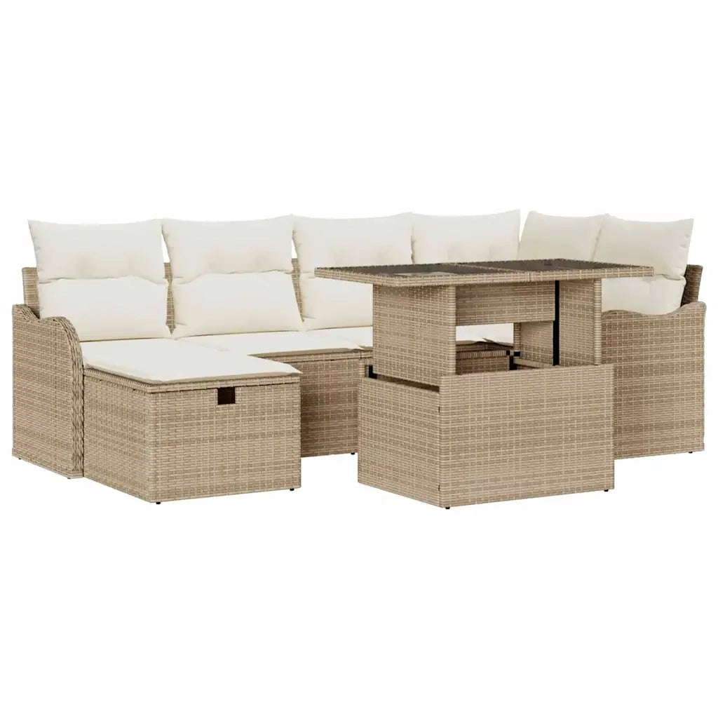 Set Divano da Giardino con cuscino 7 pcs Beige Poly Rattan