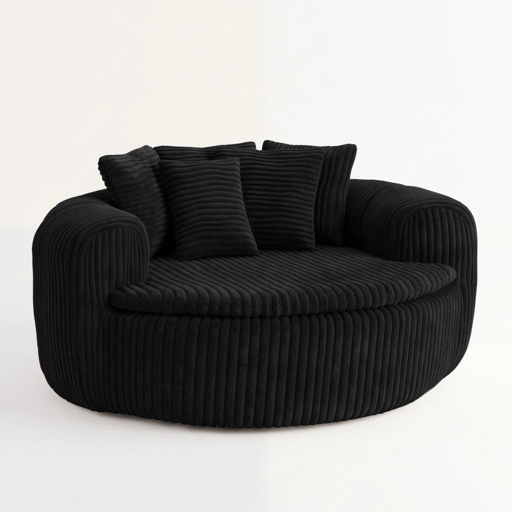 Poltrona lounge 145x133x59 cm con 5 cuscini in velluto a coste nero