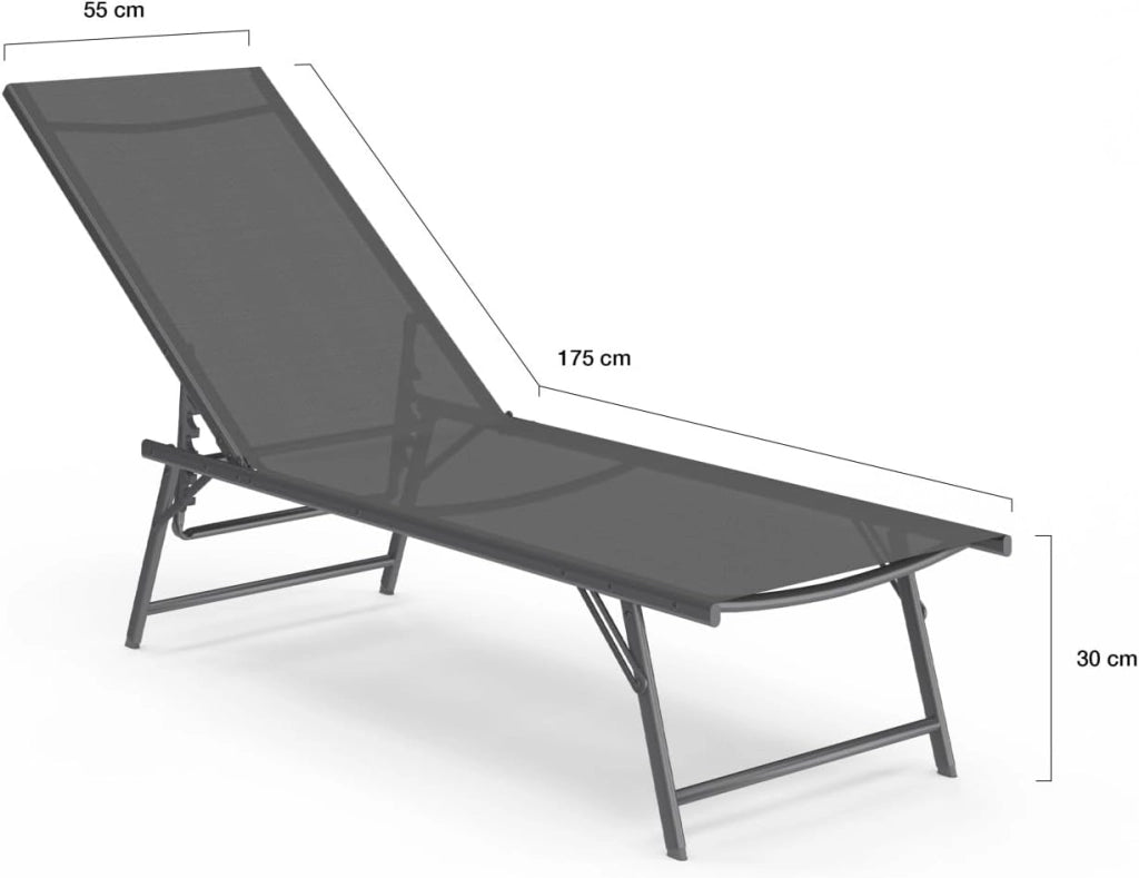 Set di 2 lettini da Giardino reclinabili Kailua in Acciaio Grigio Antracite e Tessuto Grigio