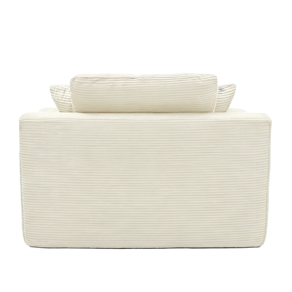 Divano compatto in velluto a coste beige con tasche laterali