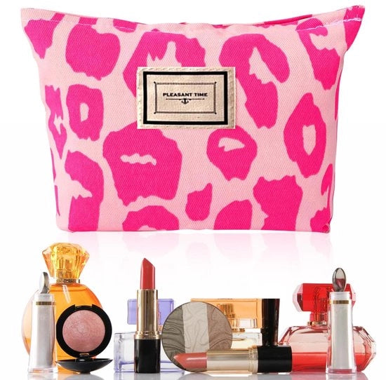 Borse da trucco per donne, grandi borse da trucco in tela di canapa, borse da donna, portafogli, borse da viaggio con cuscino, accessori, organizzatore (rosa)