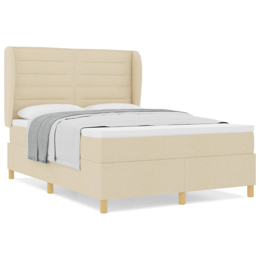 Letto Box Spring con Materasso Panna 140x190 cm Tessuto