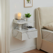 Comodino da Parete Amberg con Cassetto e Ripiani 40x35x31 cm - Effetto Marmo Bianco [en.casa]