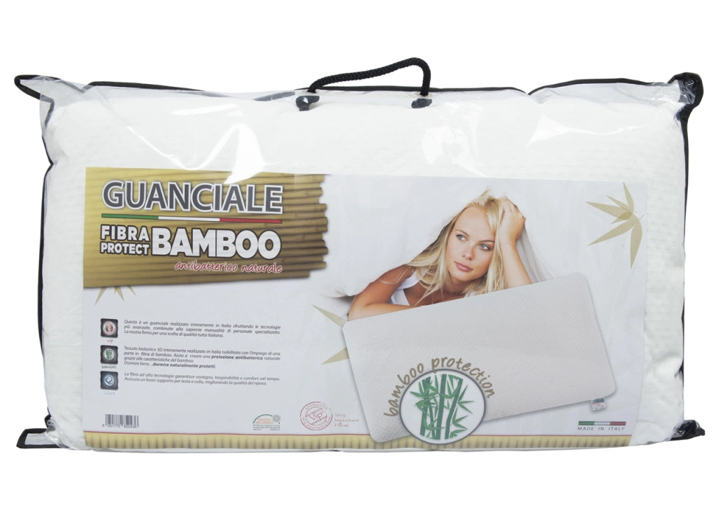 Guanciale Cuscino Letto 50x80m Anallergico Traspirante Fibra Protect Bamboo