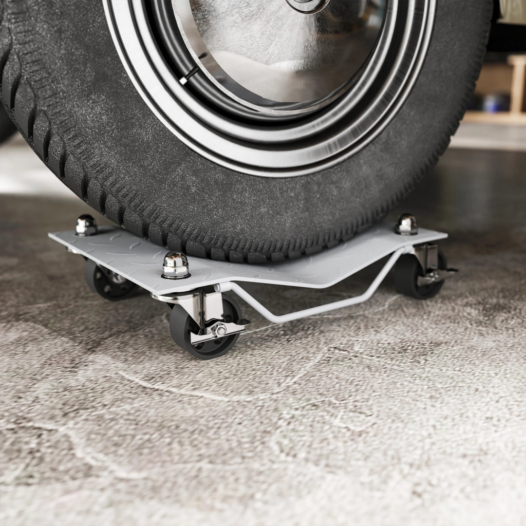 Set di 2 Carrelli Sposta Auto Antiscivolo Carico 680kg con Ruote Girevoli e Bloccabili in Metallo Argento
