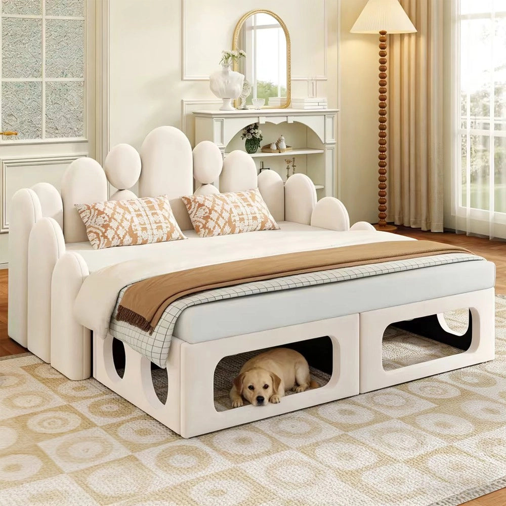 Letto Imbottito con Divano e Cuccia 2 in 1 ¨C Xylo ¨C Velluto Beige 180x200