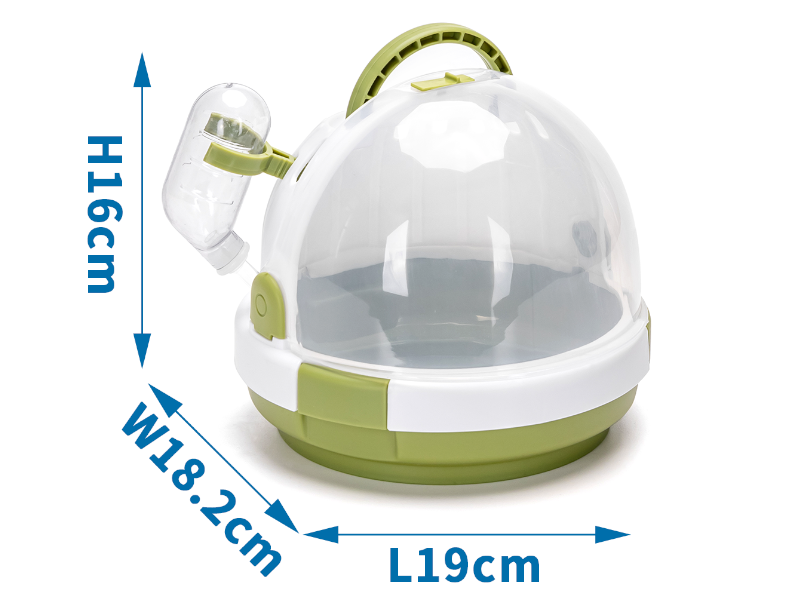 Gabbia portatile per criceti a cupola verde in polipropilene con abbeveratoio