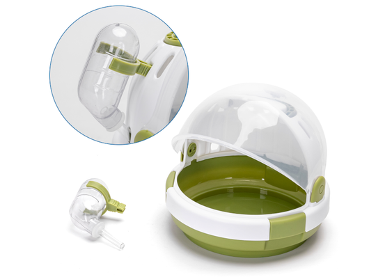 Gabbia portatile per criceti a cupola verde in polipropilene con abbeveratoio