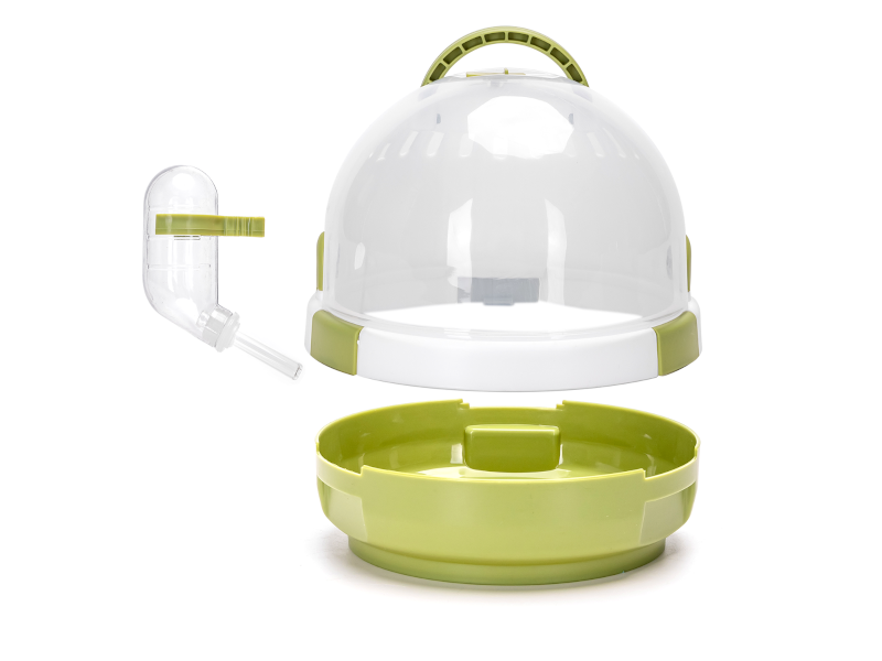 Gabbia portatile per criceti a cupola verde in polipropilene con abbeveratoio