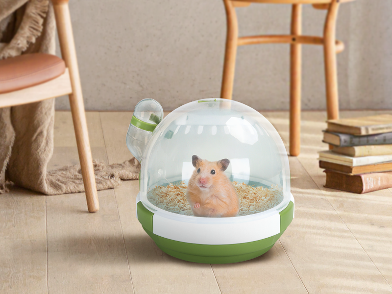 Gabbia portatile per criceti a cupola verde in polipropilene con abbeveratoio